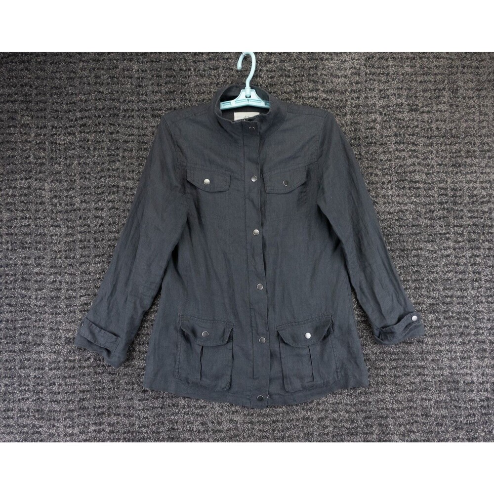 Artisan NY Jacket Womens Small Gray Full Zip Snap 100% Linen Lightweight Modern